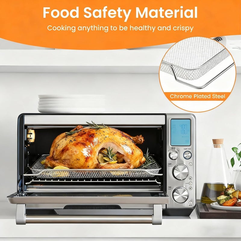 COWHERDING Air Fryer Basket for Breville Smart Oven Air Fryer Pro, 3PCS Steel Mesh Dehydrate Baking Microwave Oven Baskets Accessories Tray for Basket BOV900 and BOV950 Toaster (16.5"D x 11.8"W x 1.8"H) - Image 3